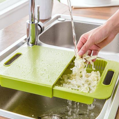 Over-the-Sink Cutting Board with Built-In Colander